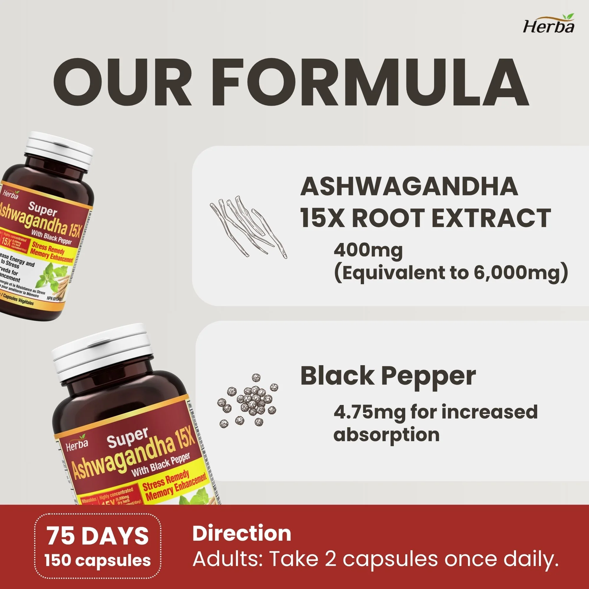 Ashwagandha Supplement - 150 Capsules | Made in Canada | 6000mg Dry Powder Equivalent Per Day - Image 5