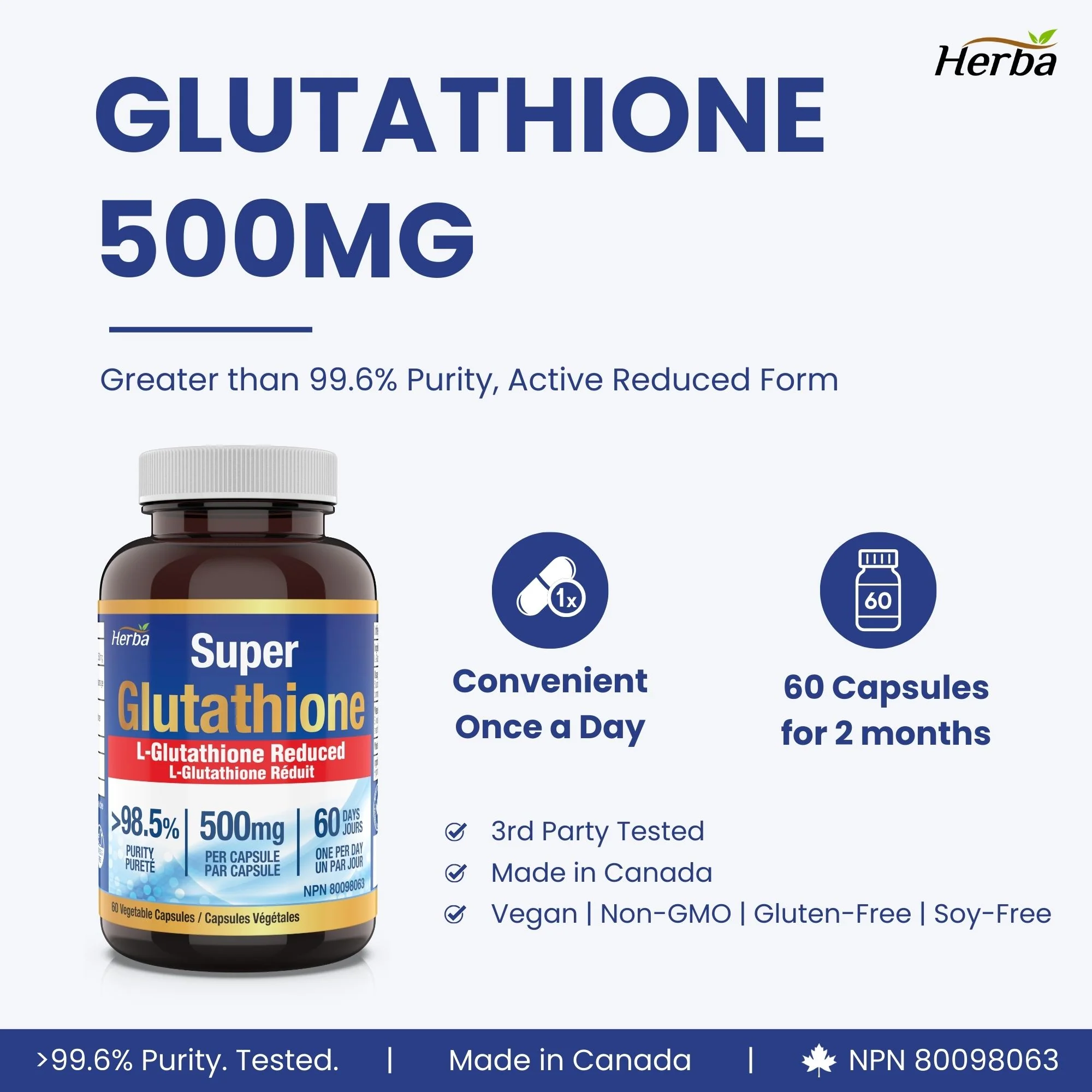 Glutathione Supplements 500mg, 60 Vegetable Capsules-L-Glutathione Reduced Active Form - Image 3