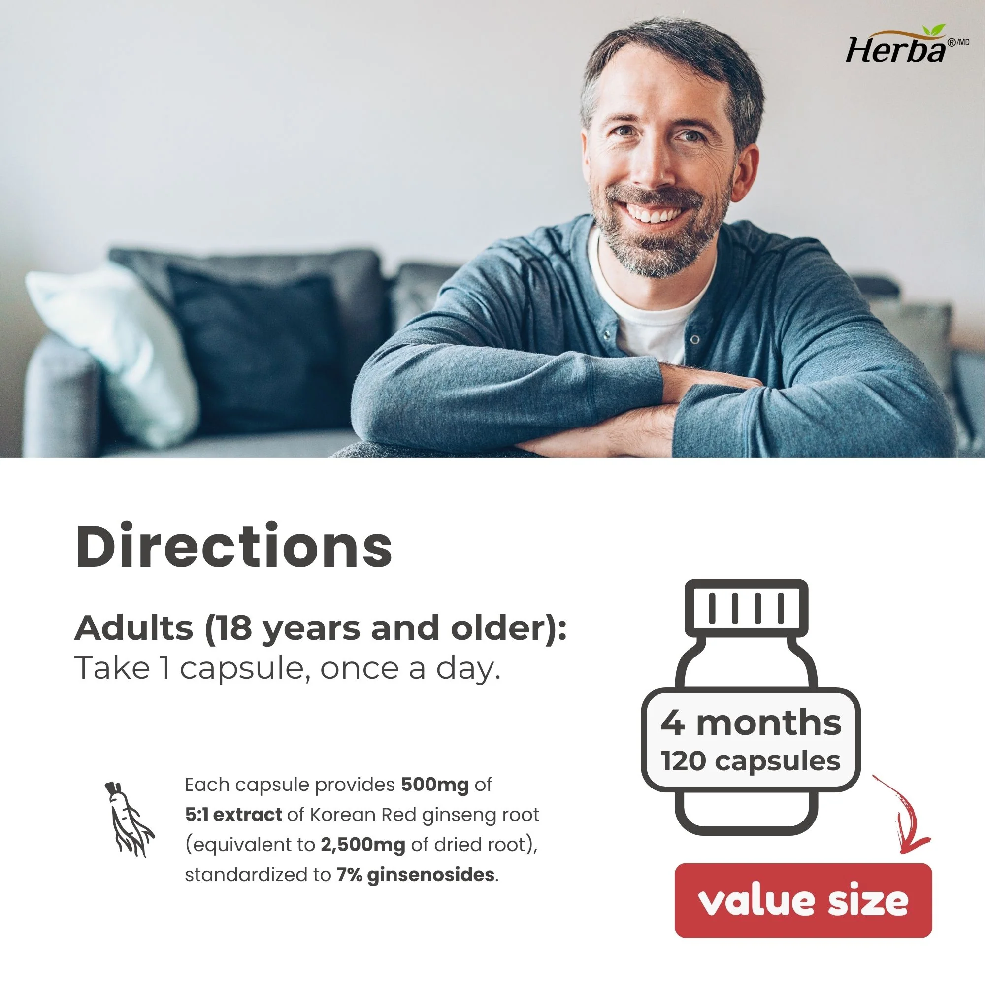 Korean Red Ginseng Extract Capsules – 5:1, 2500mg Equivalent | 120 Vegetable Capsules - Image 8