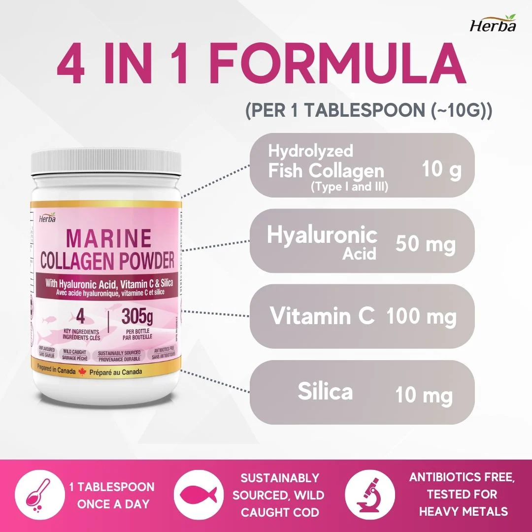 Marine Collagen Powder with Hyaluronic Acid, Silica, and Vitamin C – 305g | Made in Canada - Image 6