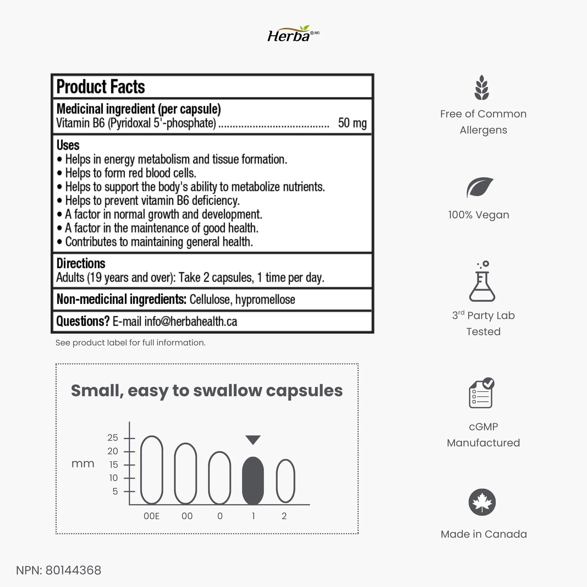 P5P Vitamin B6 50mg – 90 Capsules | >99% Purity | Made in Canada - Image 8