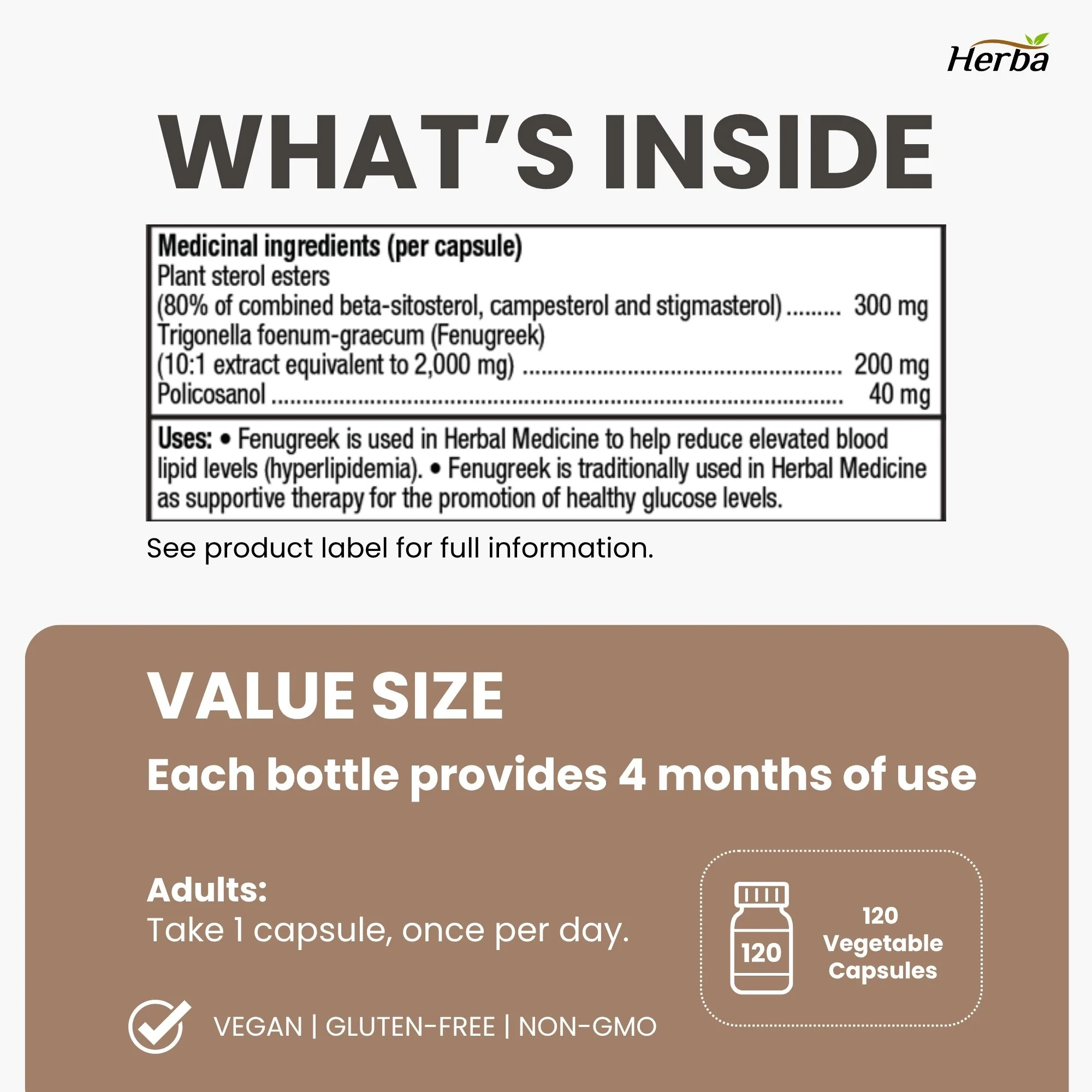 Policosanol 40mg with Fenugreek and Plant Sterol Esters - 120 Vegetable Capsules - Image 9