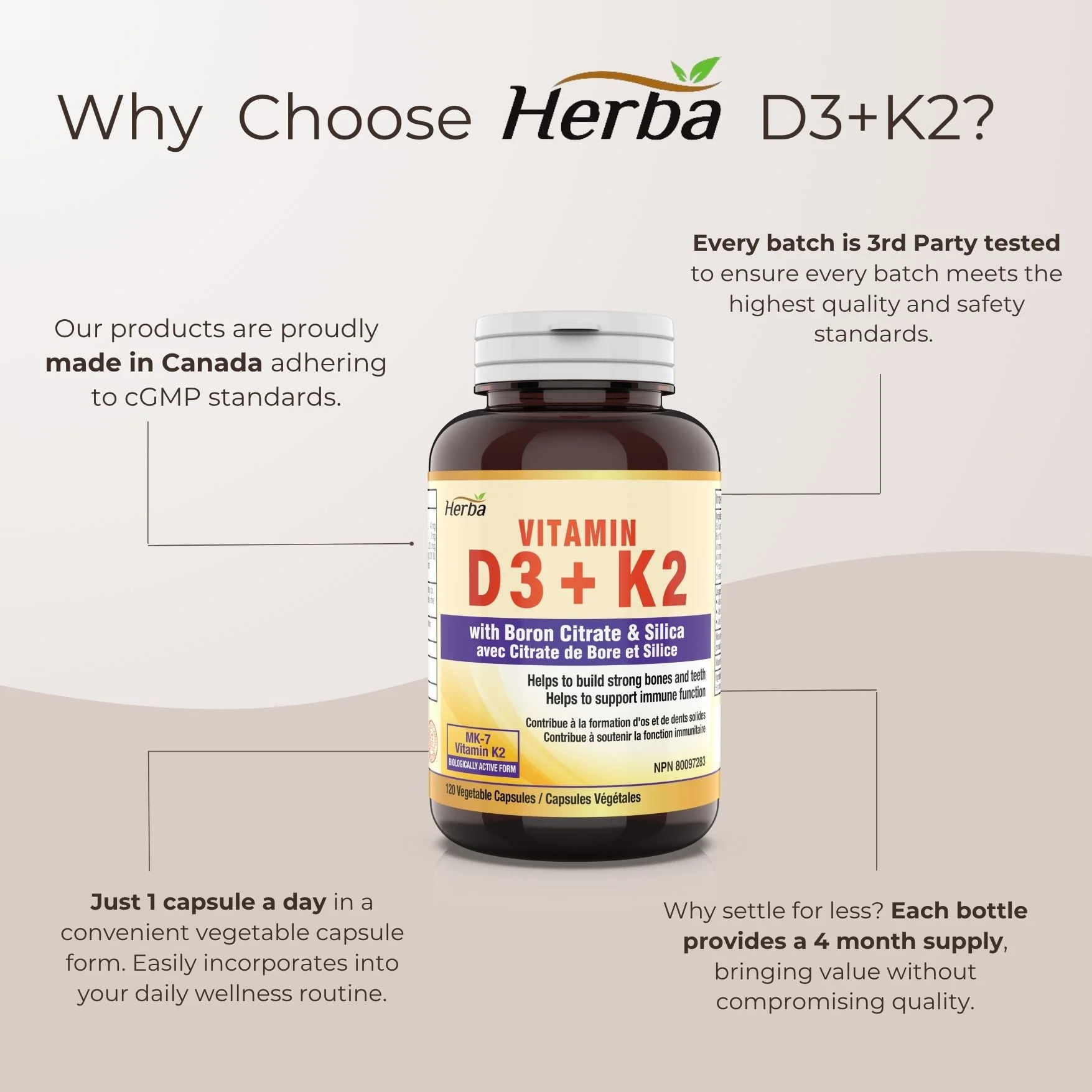 Vitamin D3 + K2 with Boron Supplement - 120 Vegetable Capsules | Vitamin K2 MK-7 and Vitamin D3 1000 IU - Image 6